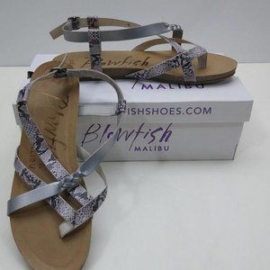 NEW Blowfish Malibu Vegan Granola-B Women's Ankle Strap Flat Sandals Sz 8 Pewter